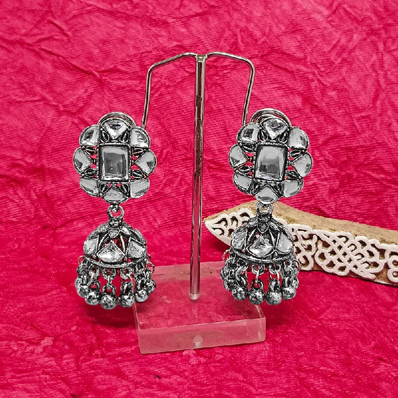 women ear thread earrings -Bhavi Jewels Oxidised Plated Crystal Stone Jhumki Earrings