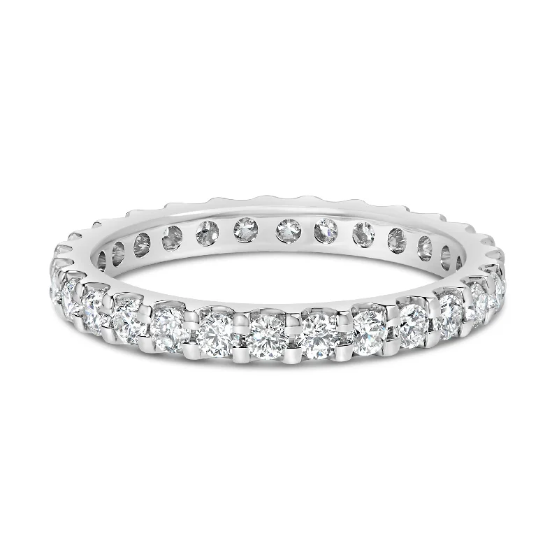 women luxury engagement ring sets -14K White Gold Shared Prong Set Round Diamond Eternity Band Ring