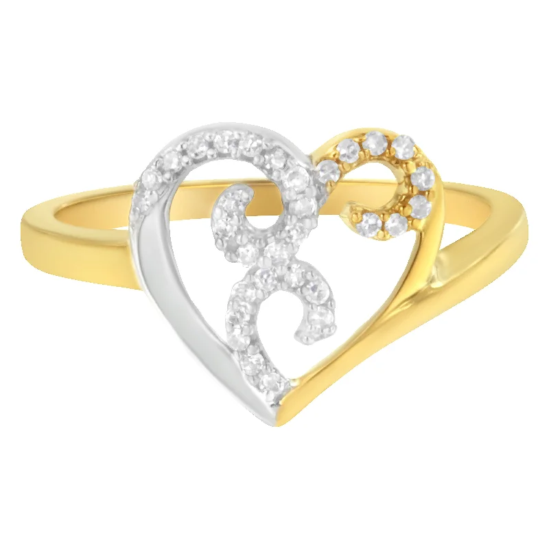 women oval engagement rings -10K Two-Toned Gold Diamond Heart Shape Cluster Ring