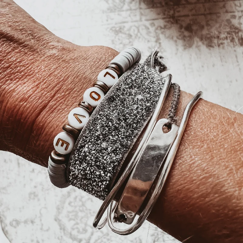 women silver cuff bracelets -White grey LOVE bracelet