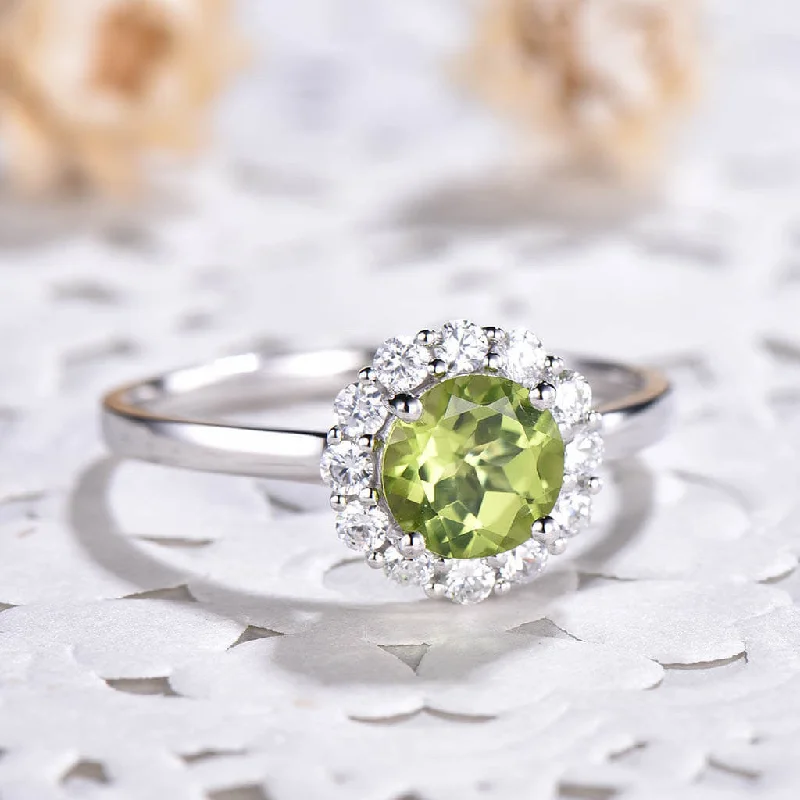 women luxury engagement ring sets -1 Carat Peridot Engagement Ring Floral Moissanite Halo Wedding Ring Vintage Romantic