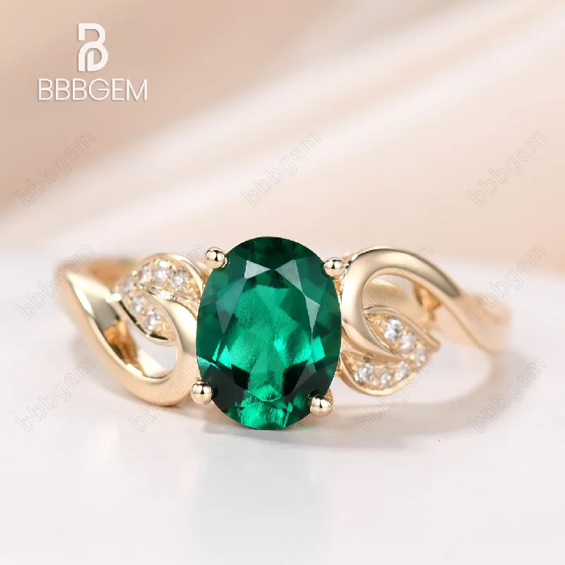 women gold engagement rings -1.2 Carat Lab-Created Emerald Diamond Engagement Ring Vintage Promise Ring 14K/18K Yellow Gold Flower Leaf Band