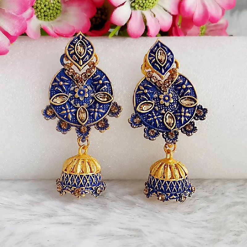 women custom engraved earrings -Woma Gold Plated Blue Dangler Meenakari Earrings - 1318059E