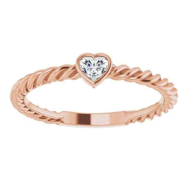 women fashion rings -14K Rose Gold 1/6 CT Diamond Bezel-Set Rope Ring