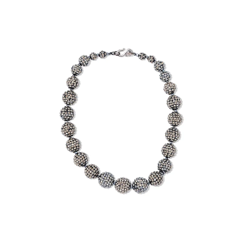 women luxury diamond necklaces -Hematite Pave Ball Charm Necklace