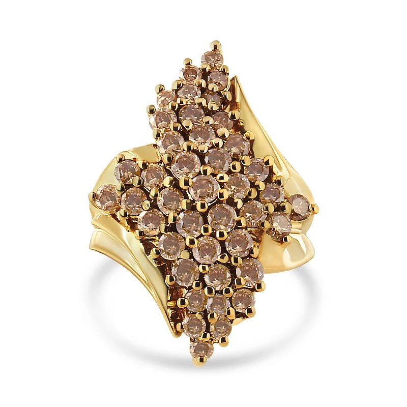 women rose gold engagement rings -14K Yellow Gold Plated .925 Sterling Silver 2.00 Cttw Diamond Cluster Ring