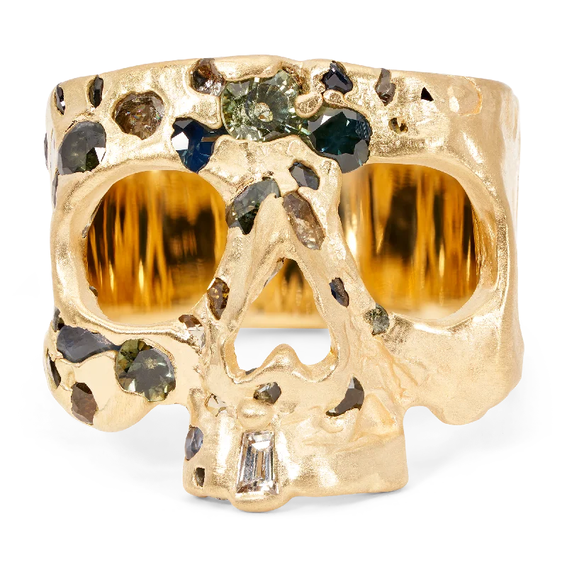 women birthstone rings -Green Confetti Skull Ring - Made To Order