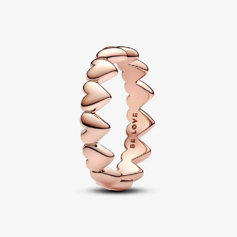 women thick band rings -PANDORA : Row of Hearts Ring- Rose Gold