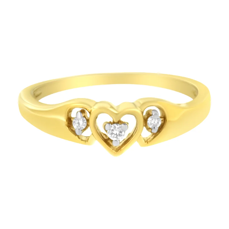 women luxury diamond engagement rings -10KT Yellow Gold 1/20 cttw Diamond Triple Heart Diamond Ring