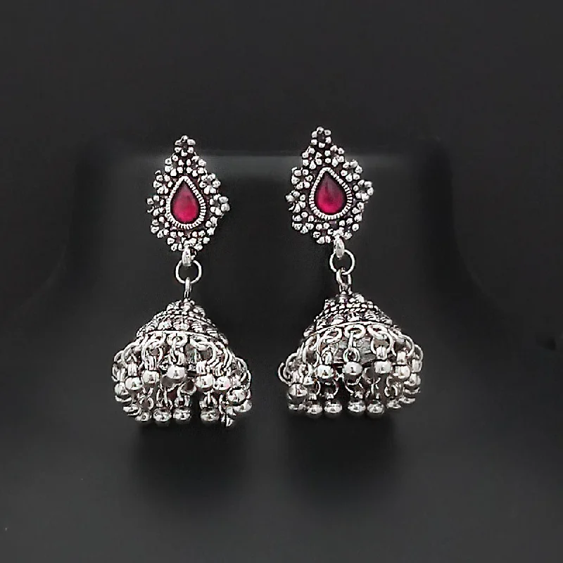 women butterfly earrings -Jinu Arts Oxidised Plated Pink Kundan Jhumki Earrings