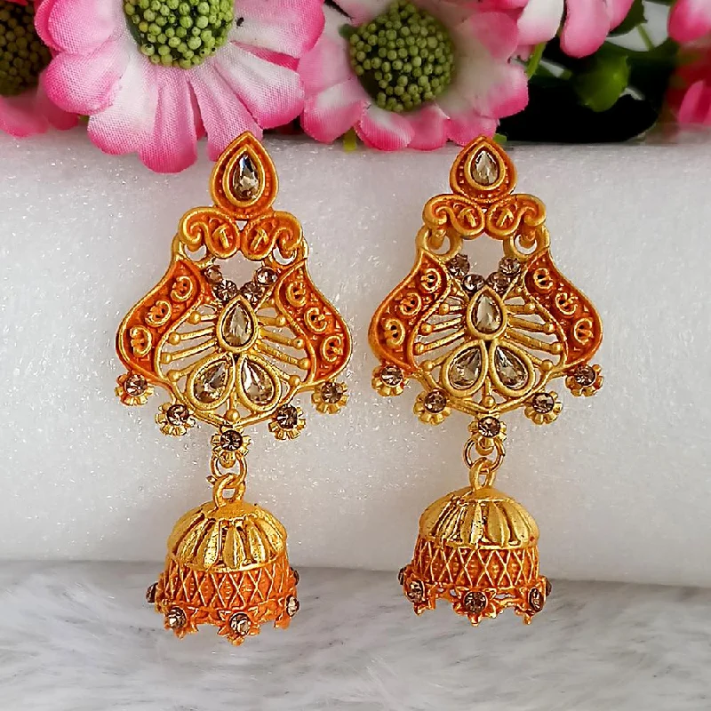 women silver drop earrings -Woma Gold Plated Orange Dangler Meenakari Earrings - 1318066F