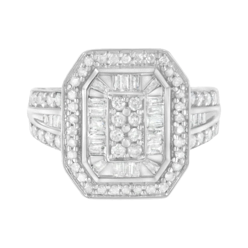 women princess cut solitaire engagement rings -.925 Sterling Silver Round and Baguette Diamond Cathedral Ring