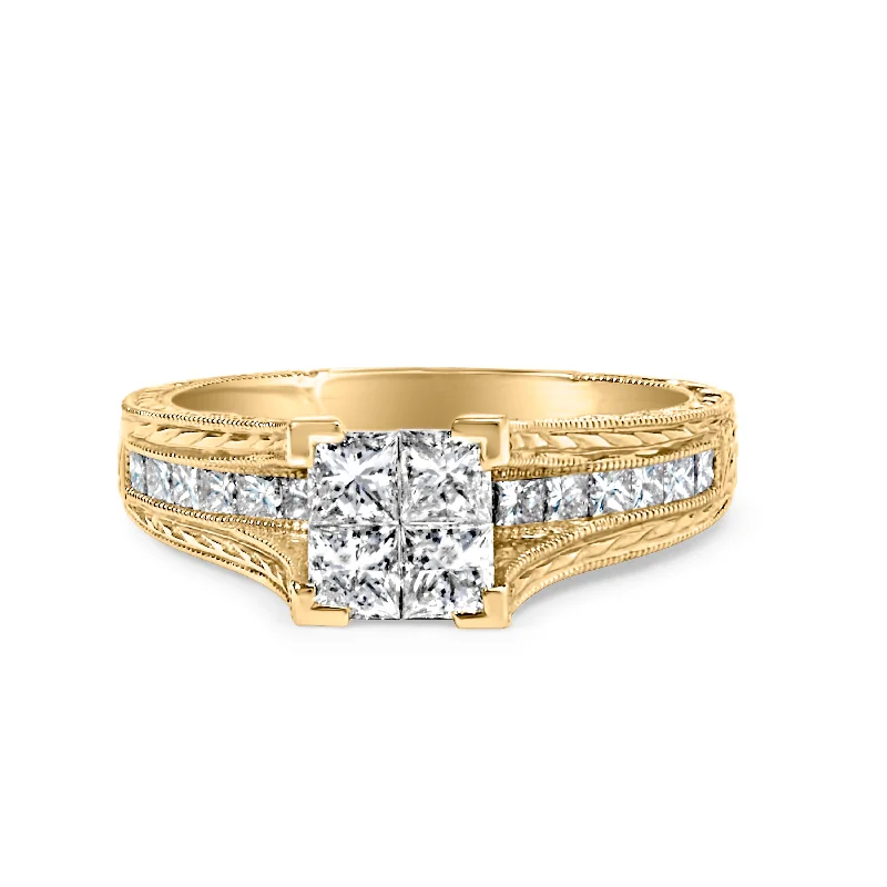 women classic solitaire diamond engagement rings -14K Yellow Gold 1.0 Cttw Princess Composite Diamond Engagement Ring