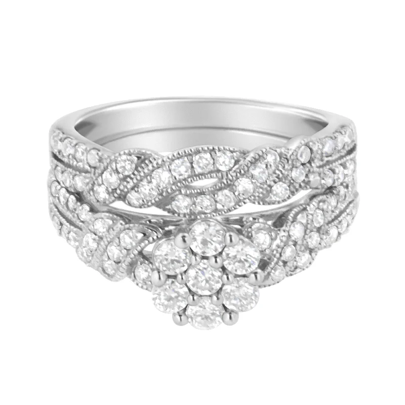 women affordable engagement rings -.925 Sterling Silver 1 cttw Lab-Grown Diamond Engagement Ring and Band Set