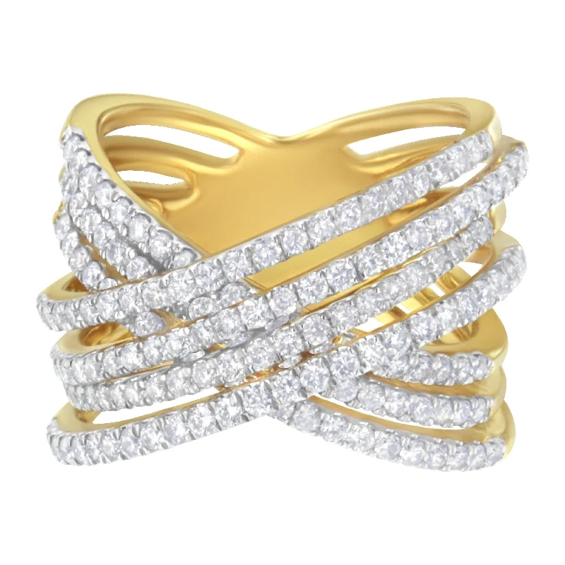 women two-tone engagement rings -10KT Yellow Gold Diamond Bypass Ring