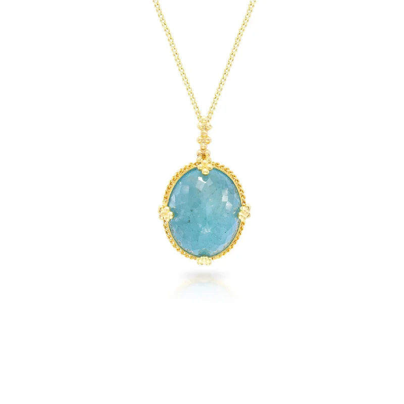 women fancy necklaces -Amáli Aquamarine Oval Pendant Necklace