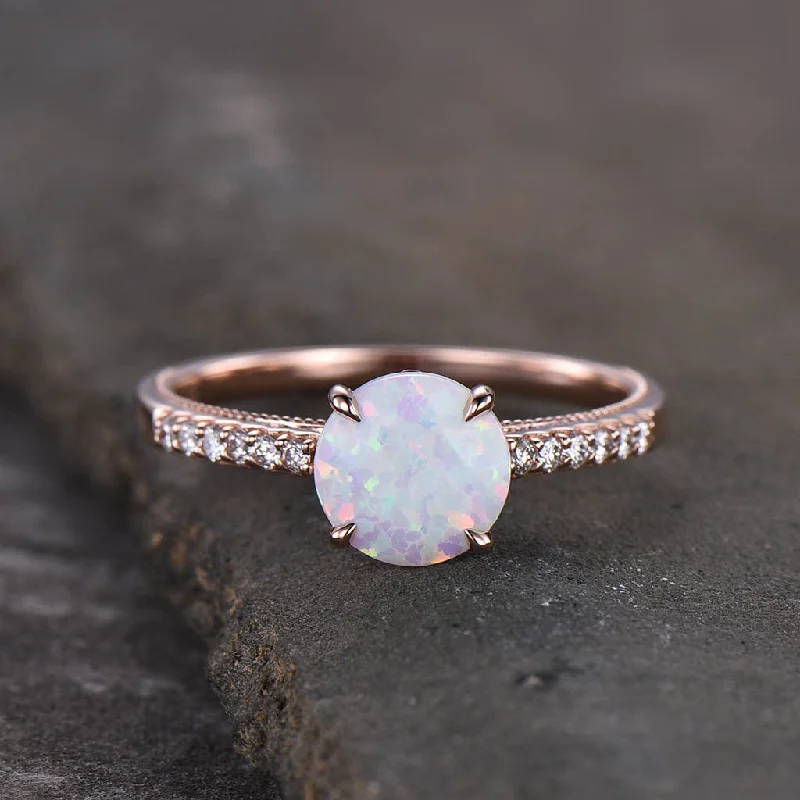 women luxury engagement rings -Female Opal Solitaire Engagement Ring Rose Gold