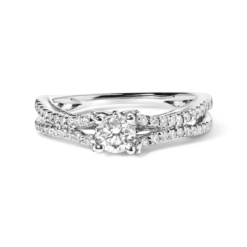 women custom designed engagement rings -14K White Gold 5/8 Cttw Diamond Split Shank Engagement Ring