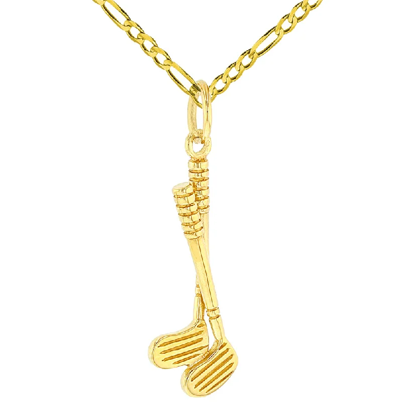 women chain necklaces -Solid 14K Yellow Gold Set of Golf Clubs Charm Sports Pendant Figaro Necklace