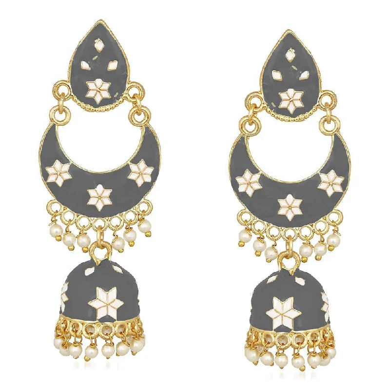 women teardrop earrings -Mahi Traditional Ethnic Grey Meenakari work Dangler Chandbali Jhumki Earrings with Artificial Pearl for Women (ER1109729GGry)