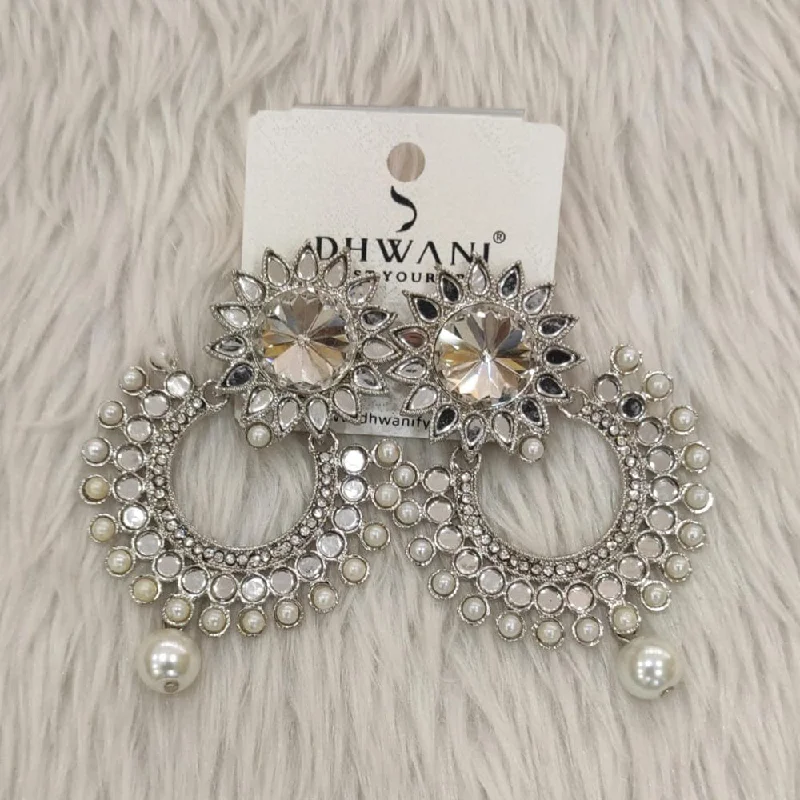 women sparkly earrings -Dhwani Silver Plated Mirror Dangler Earrings