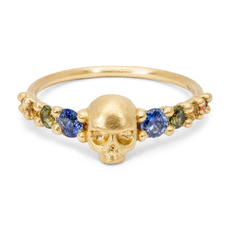 women sapphire rings -Rainbow Love Dusk Skull Ring - Made to Order