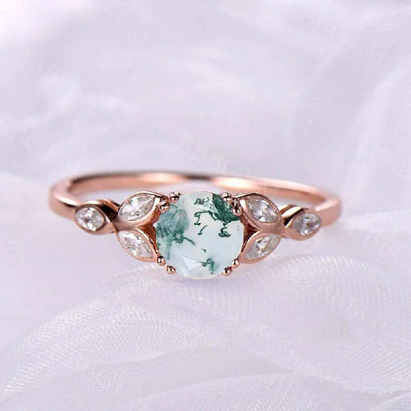 women ruby and diamond engagement rings -Natural Moss Agate Rose Gold Women Engagement Ring Wedding Bridal ring