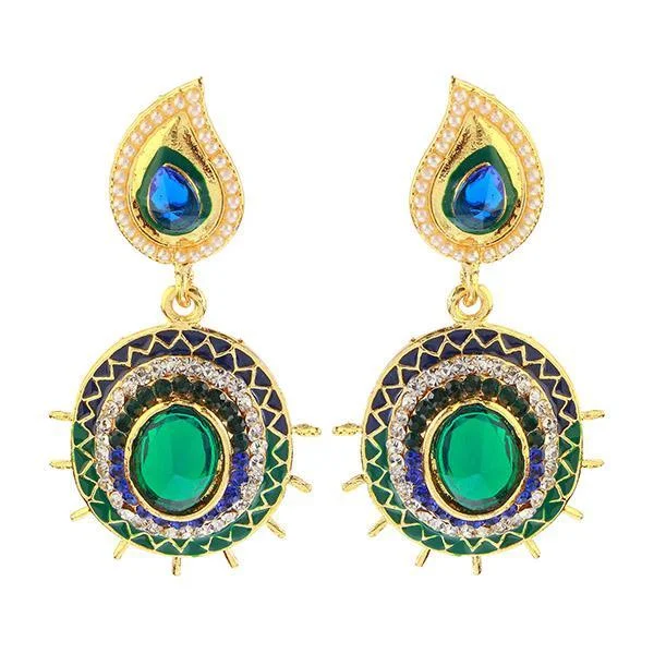 women hoop earrings -Kriaa Green Meenakari Austrian Stone Dangler Earrings - 1304608