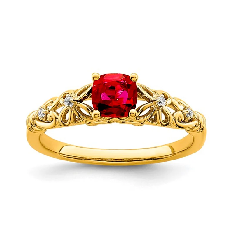 women platinum rings -14k Gold Polished Natural Ruby & Diamond Ring