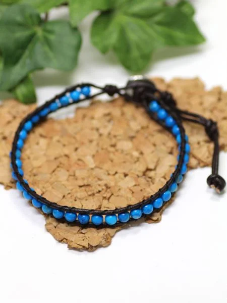 women antique bracelets -Leather Braid x Gemstone Bracelet