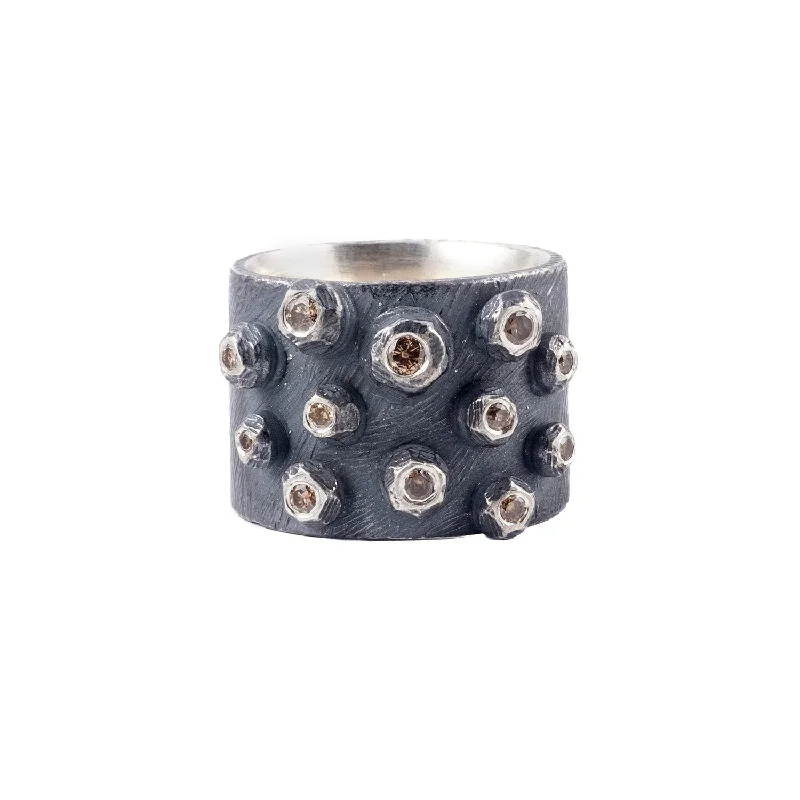 women engagement ring sets -Oxidized Silver Barnacle Band with Cognac Diamonds by Dahlia Kanner