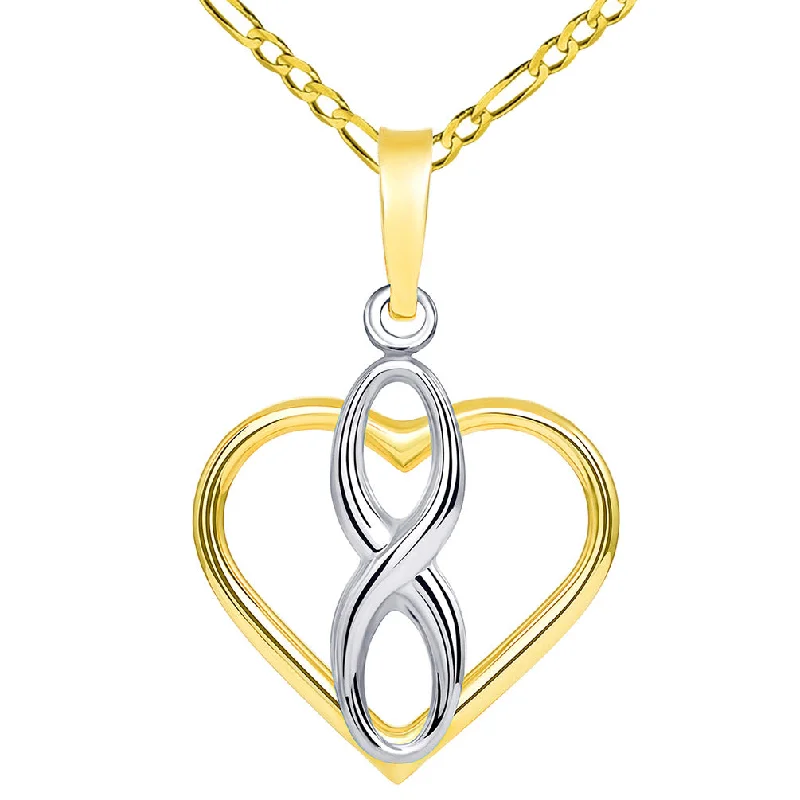 women choker necklaces -14k Two Tone Gold Vertical Infinity Sign in Open Heart Pendant with Figaro Necklace