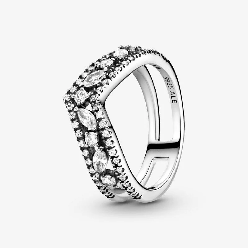 women platinum rings -PANDORA : Sparkling Marquise Double Wishbone Ring