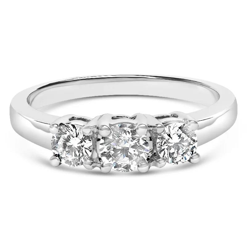 women square cut engagement rings -14K White Gold  3/4 Cttw Lab Grown Diamond 3 Stone Ring Band