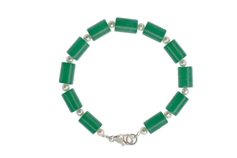 women oversized bangles -Barrel Aventurine & Pearl Bracelet