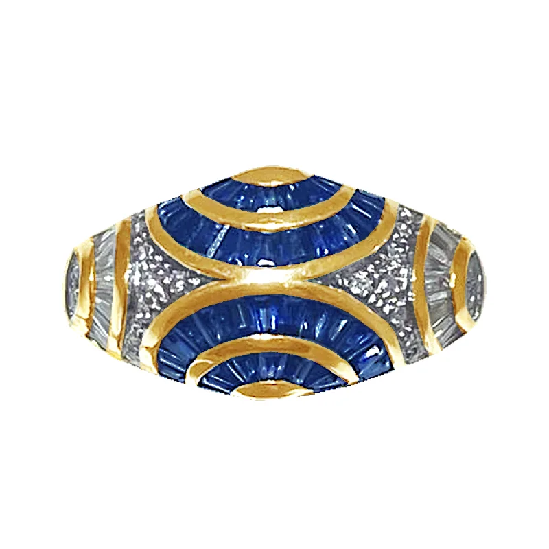 women modern wedding rings -14K Yellow Gold Symmetrical Sapphire and Diamond Ring