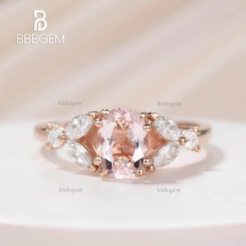 women classic engagement rings -SALE!!! Pink Morganite Engagement Ring Sterling Silver Rose Gold Marquise CZ Diamond