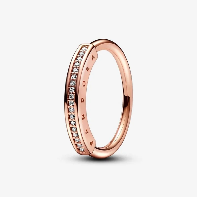 women gold rings -PANDORA : Pandora Signature I-D Pavé Ring