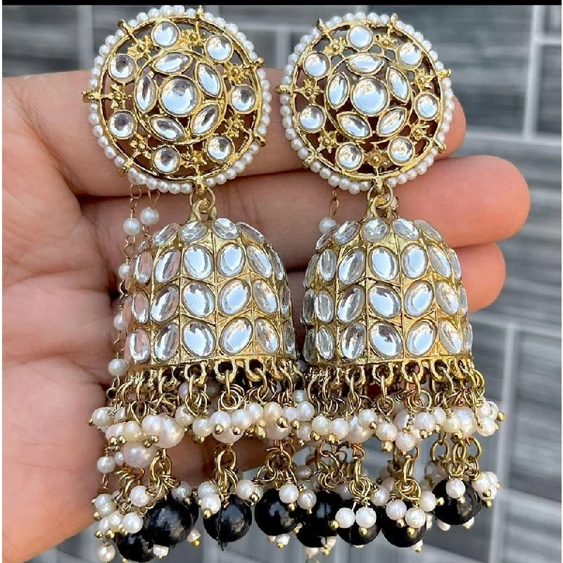 women gold stud earrings -Akruti Collection Gold Plated Kundan Stone Pearl And Beads Kanchain Jhumki Earrings