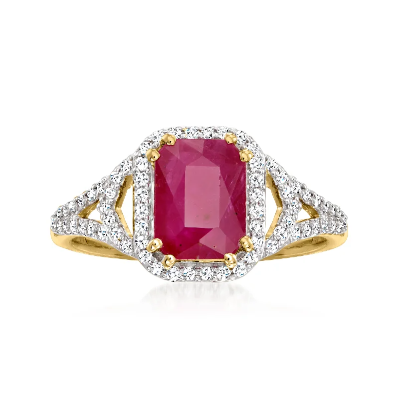 women rose gold solitaire engagement rings -Ross-Simons Ruby Ring With . Diamonds in 14kt Yellow Gold