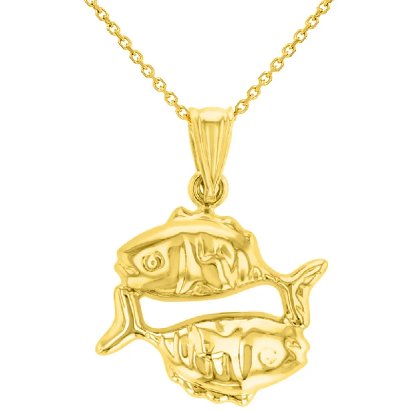 women monogram necklaces -High Polish 14k Yellow Gold 3D Pisces Zodiac Sign Charm Fish Animal Pendant Necklace