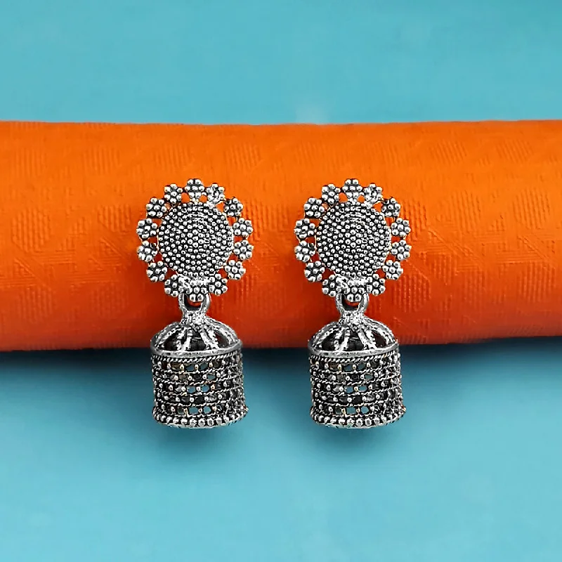 women stacked earrings -Kriaa Oxidised Plated Floral Jhumki Earrings