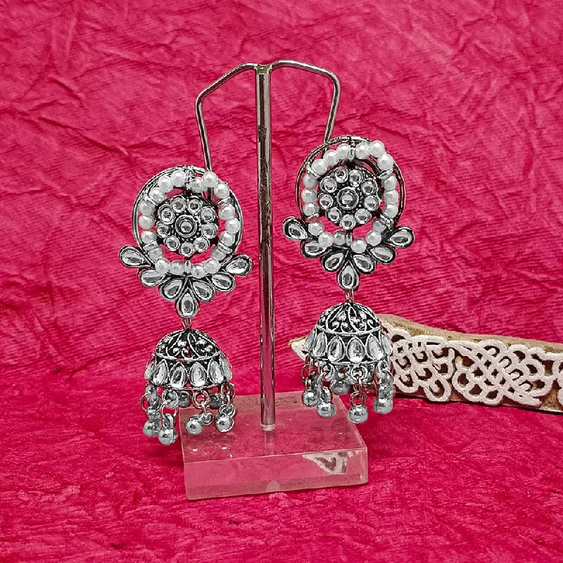 women textured earrings -Bhavi Jewels Oxidised Plated Jhumki Earrings