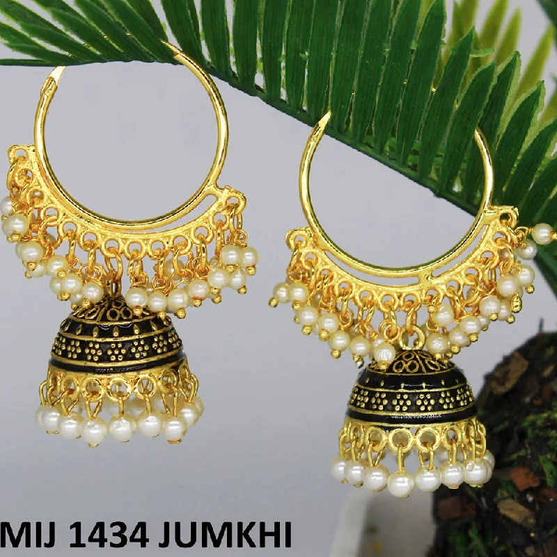 women personalized stud earrings -Mahavir Gold Plated Meenakari And Pearl Designer Jhumki Earrings - MIJ 1434 Jumkhi