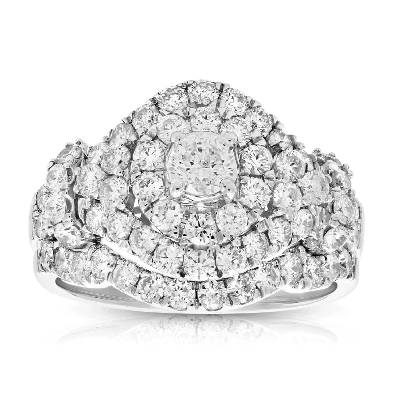 women romantic engagement rings -2 cttw Diamond Wedding Engagement Ring Set 14K White Gold Cluster Bridal Design