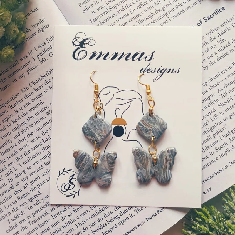 women butterfly earrings -Emmas Designs Clay Dangler Earrings