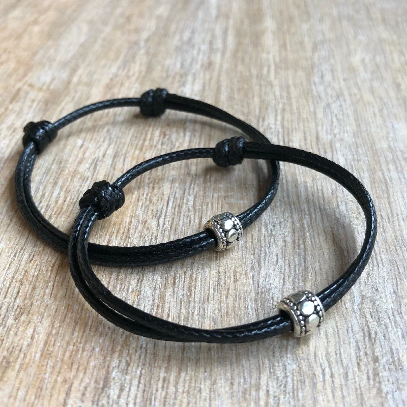 women heart-shaped bracelets -Osceola Set, Couples Bracelets, Black Waxed Cord Bracelets, His and hers Bracelets, Tube Bracelets, Matching Bracelets, Set of 2  WC001417