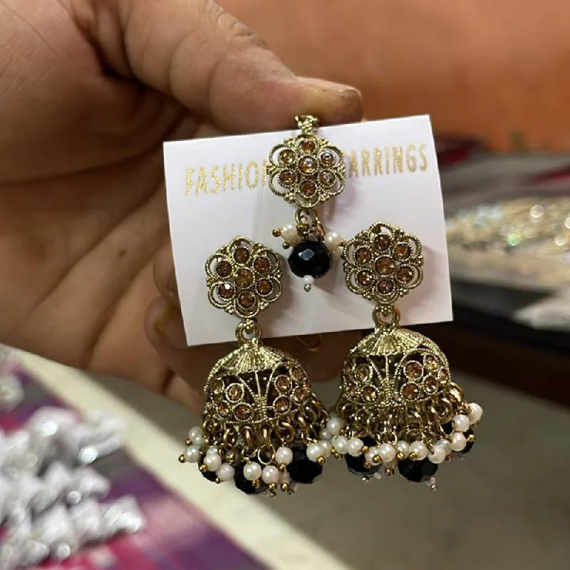 women trendy hoop earrings -Shree Chamunda Jewellers Gold Plated Austrian Stone Jhumki With Maangtikka