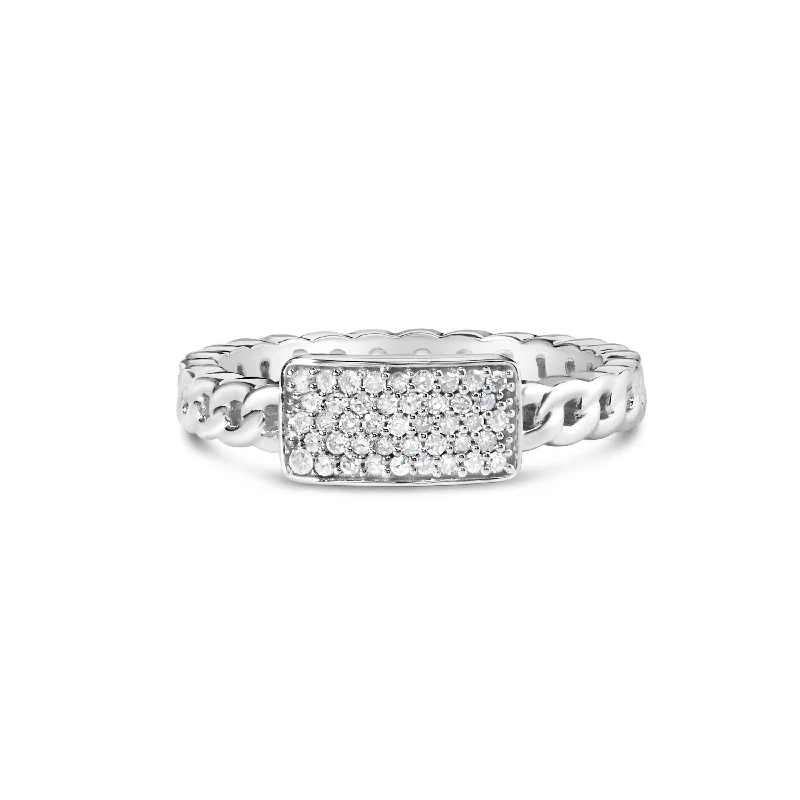 women fancy engagement rings -.925 Sterling Silver 1/5 Cttw Diamond ID and Cuban Link Band Ring