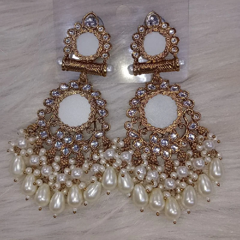 women square earrings -Om Creation Gold Plated Kundan Stone And Beads Dangler Earrings